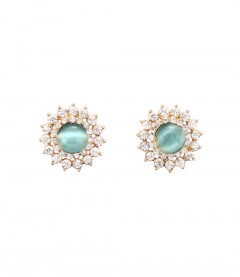 Ohrstecker - Blume, Strass, blau