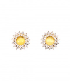 Ohrstecker - Blume, Strass, gelb