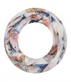 Damen Loop Schal Blumen, schmal, creme