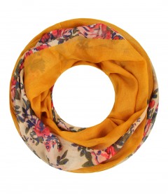 Damen Loop Schal - Blumen Muster, senfgelb