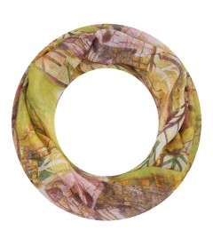 Damen Loop Schal - Blätter, schmal, gelb