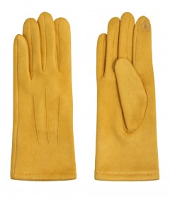 Einfarbige Damen Handschuhe, gelb